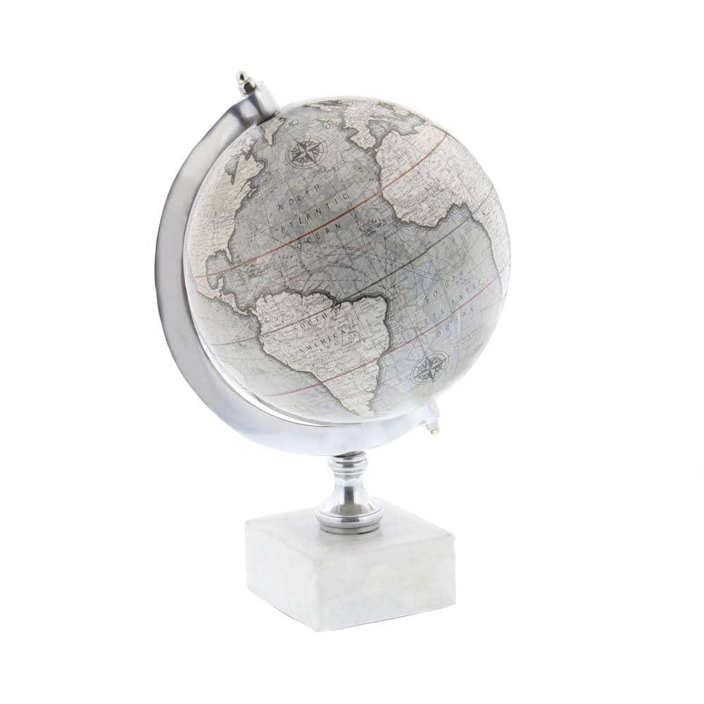 Litton Lane 11 in. White Marble Decorative Globe with Marble Base