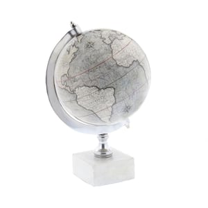 11 in. White Marble Decorative Globe with Marble Base