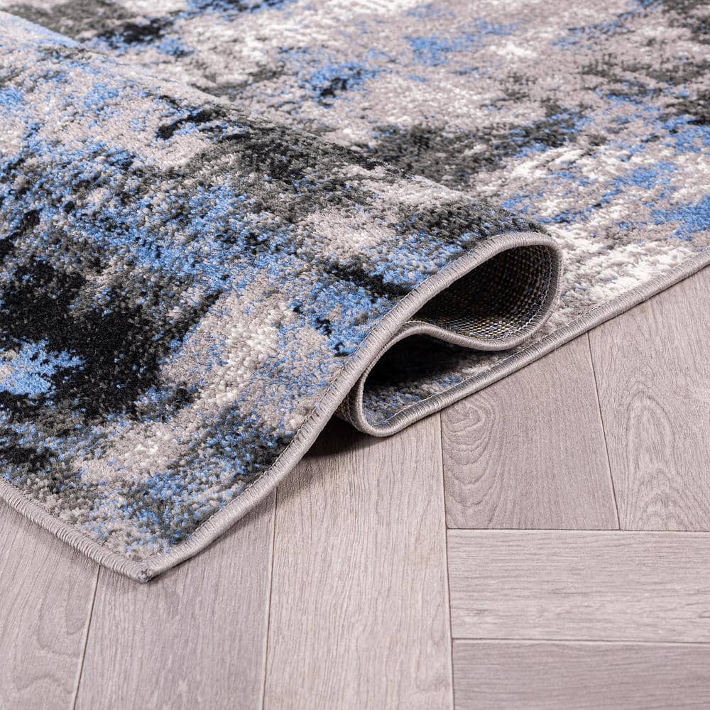 Blue and Gray Abstract 5' x 7' Stain-Resistant Synthetic Area Rug