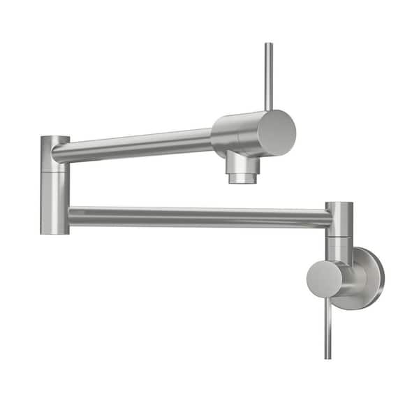 Wall Mounted Pot Filler Kitchen Sink Faucet Folding Stretchable with 2-Handles in Brushed Nickel