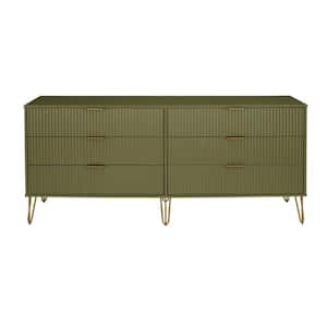 Dumbo Olive Green Modern 6-Drawer 69.68 In. W Double Dresser