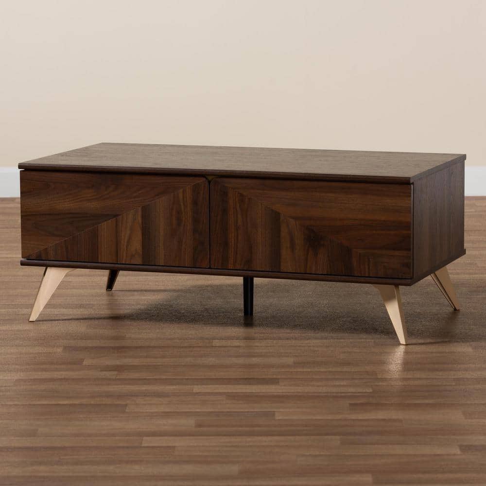 Walnut Brown Rectangular Wood Coffee Table with Storage