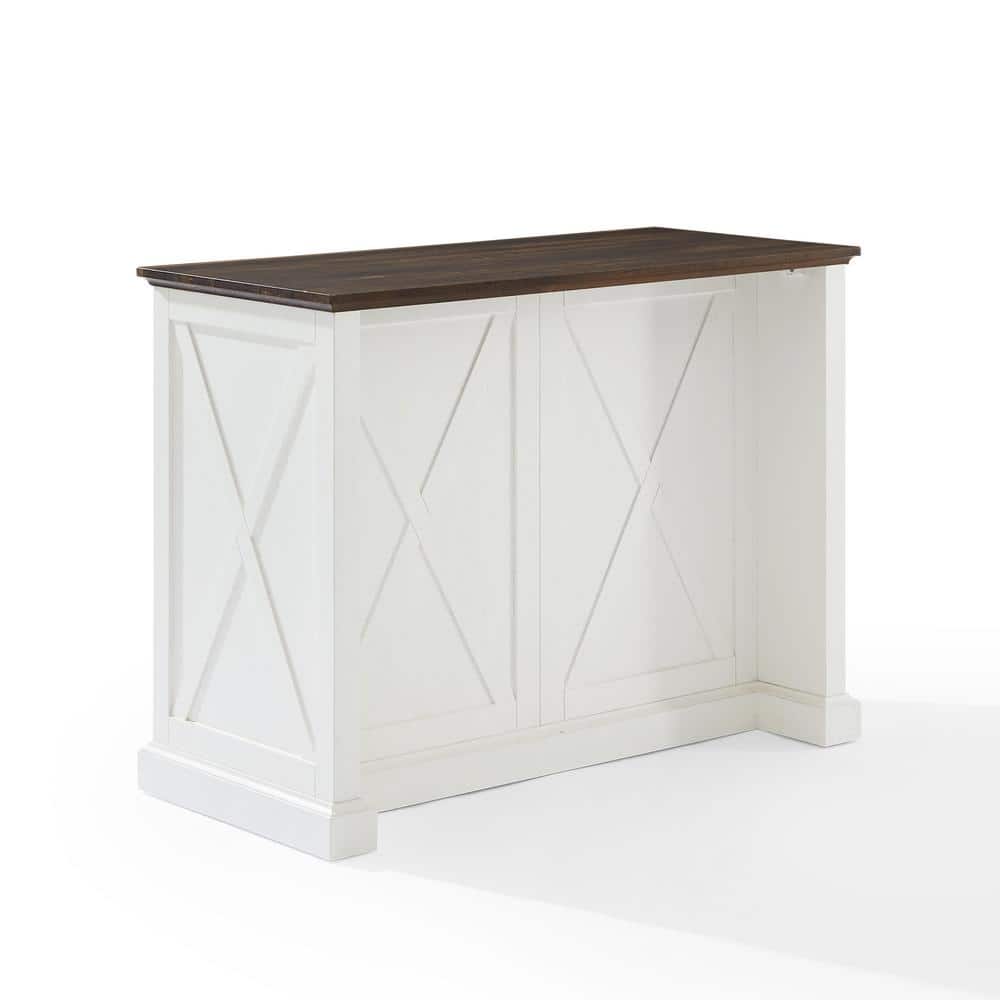 Clifton 36" Distressed White and Brown Modern Farmhouse Kitchen Island