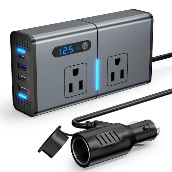200-Watt Car Power Inverter w/ 4 USB Ports and AC Outlets, DC 12-Volt to 110-Volt Converter for Laptops, Phones, Tablets
