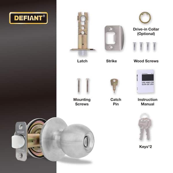 Defiant Saturn Stainless Steel Bed/Bath Door Knob 32T3610B - The