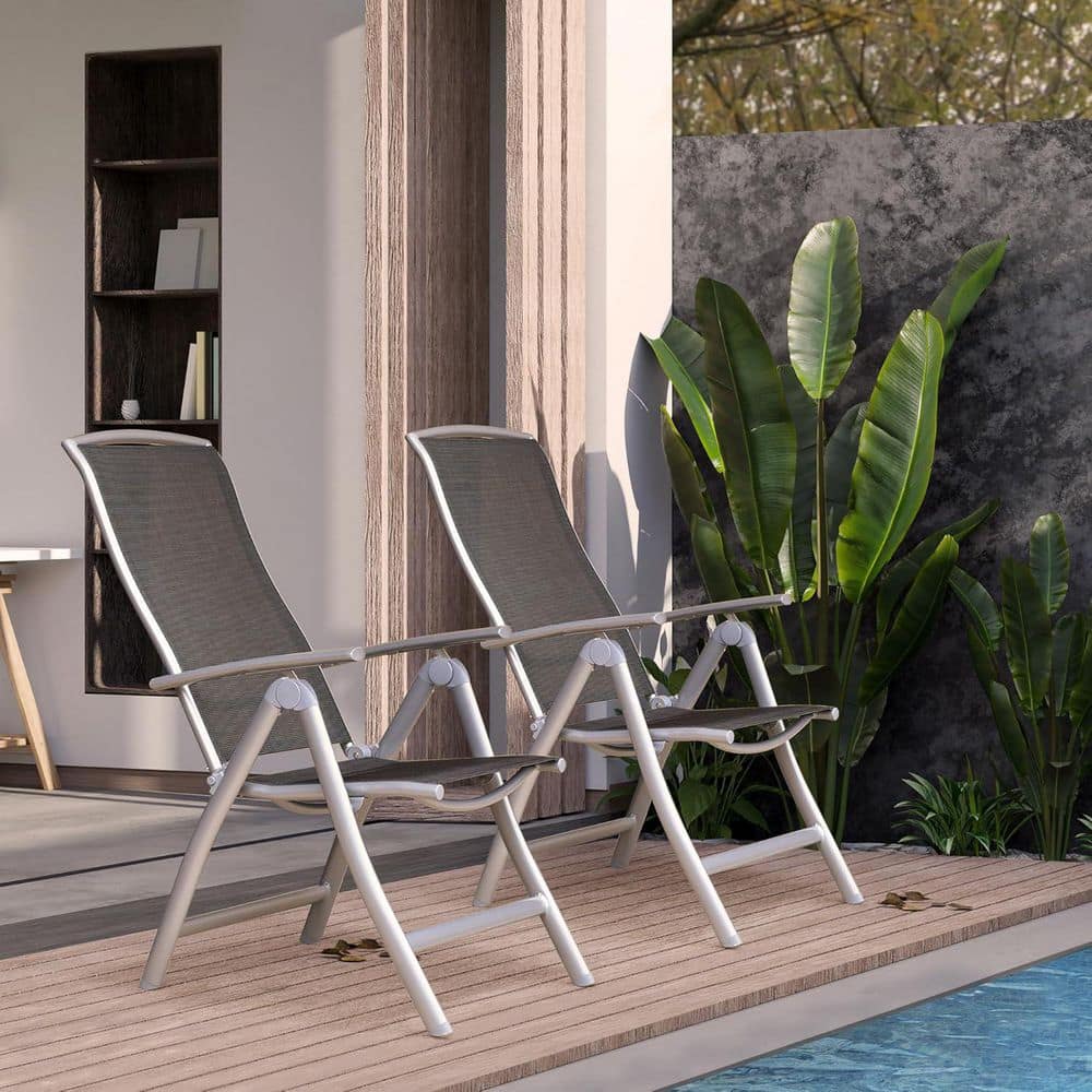 MEOOEM 2-Piece Outdoor Folding Lawn Chairs, 7-Position