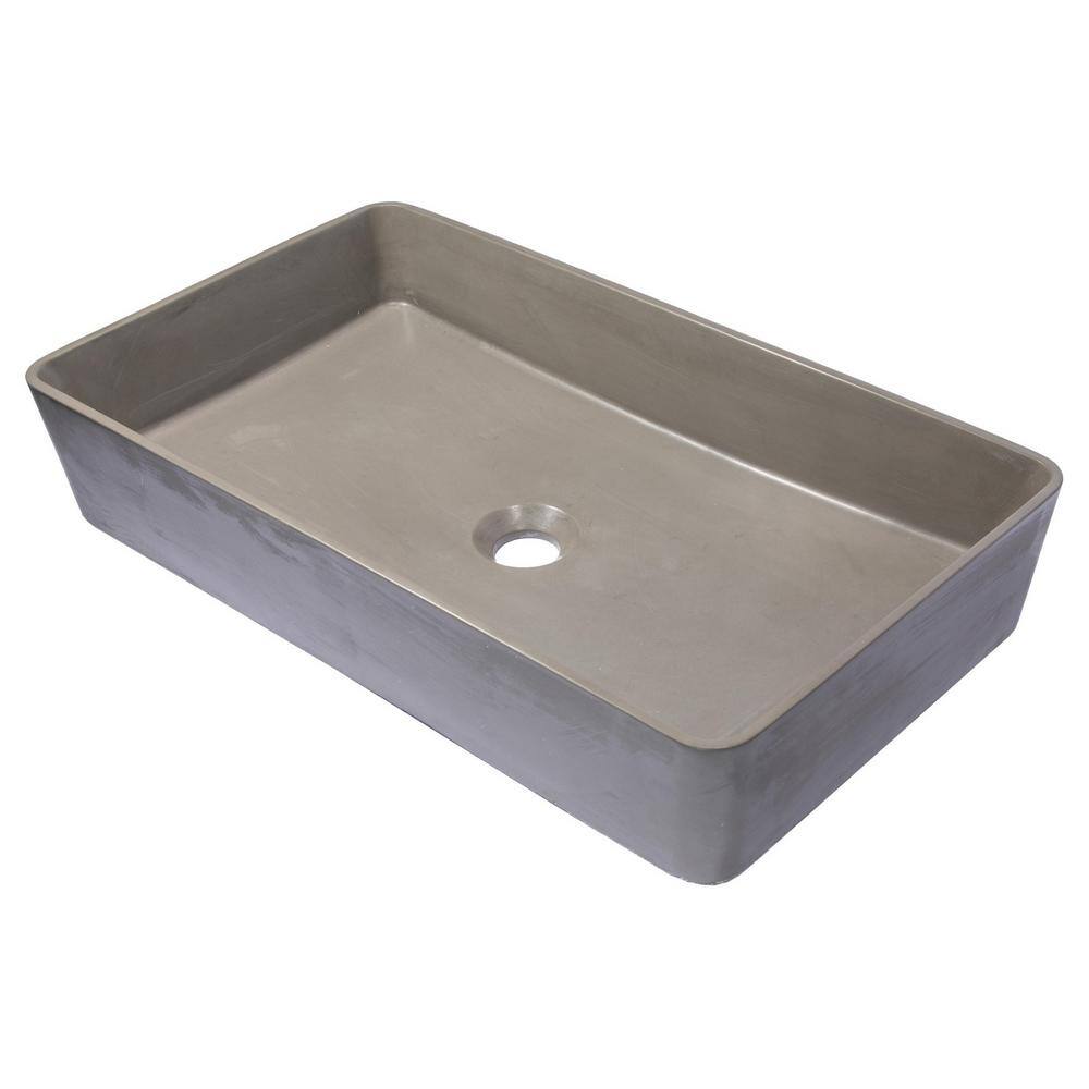 Wide Dark Gray Concrete Rectangular Vessel Sink