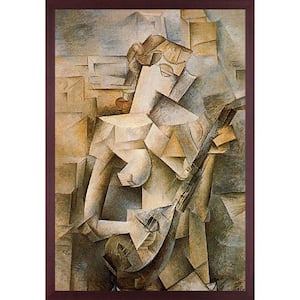 Girl with Mandolin(Fanny Tellier) by Pablo Picasso Open Grain Mahogany Framed Oil Painting Art Print 26.5 in. x 38.5 in.