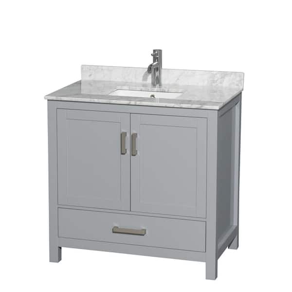 Wyndham Collection Sheffield 36 in. W x 22 in. D x 35 in. H Single Bath Vanity in Gray with White Carrara Marble Top