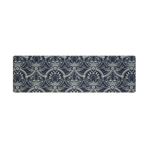 Laura Ashley Dark Blue Floral 17.5 in. x 60 in. Anti-Fatigue Wellness Mat