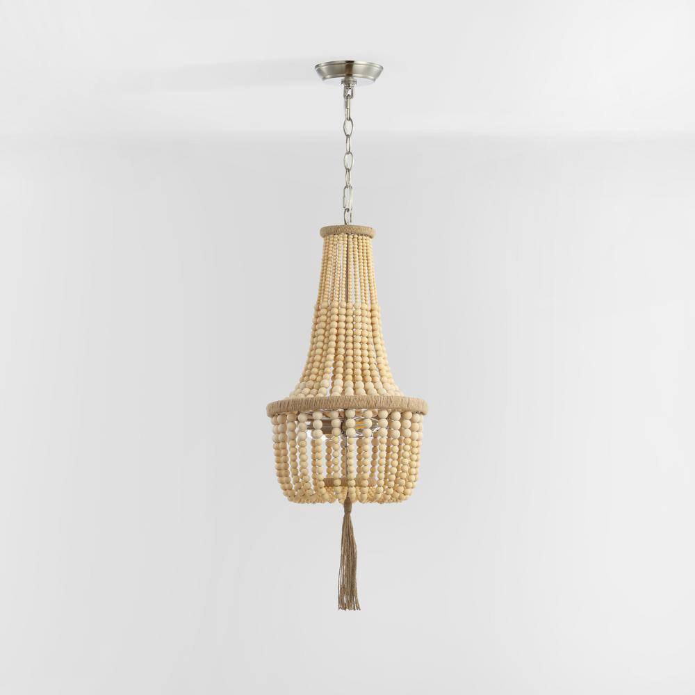 Bohemian Light Wood Beaded Empire Chandelier