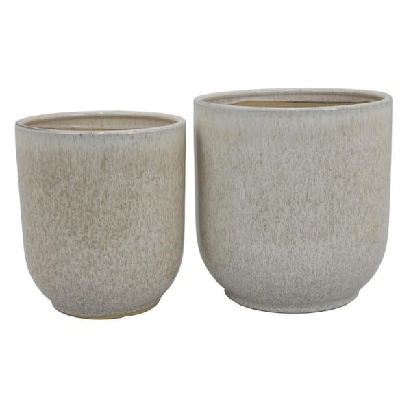 Lyna 11.5 in. Dia White and Gray Ceramic Round Accent Planter Set (2-Pack)