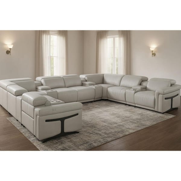 172.00 in. Square Arm 12 piece Leather U-Shaped Sectional Sofa in. Gray