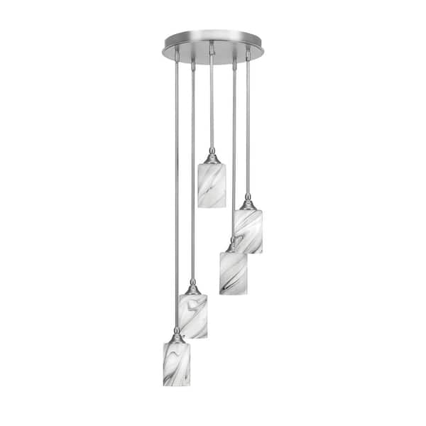 Unbranded Villa 5 Light Brushed Nickel Pendant, Cluster Pendant Light with 4 in. Onyx Swirl Glass Shades, No Bulbs Included