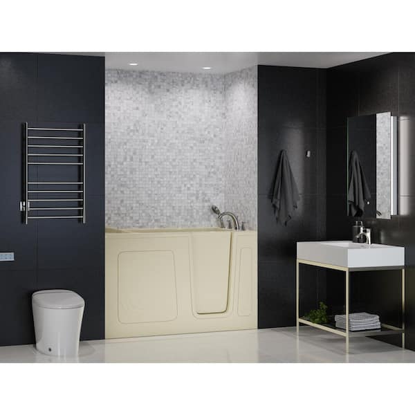 Universal Collection 32 in. L x 60 in. W Right Side Drain Soaker Jetted Bathtub in Biscuit with Fast Filling Faucet Set