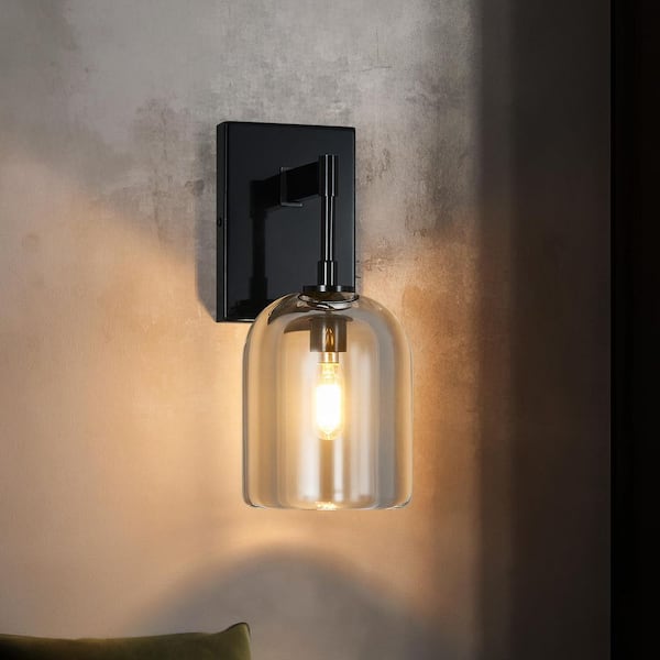 Home Light 6-Watt 1 Light Black Modern Wall Lamp With Crystal Wall Sconces Shade, No Bulbs Included, 1-Pack
