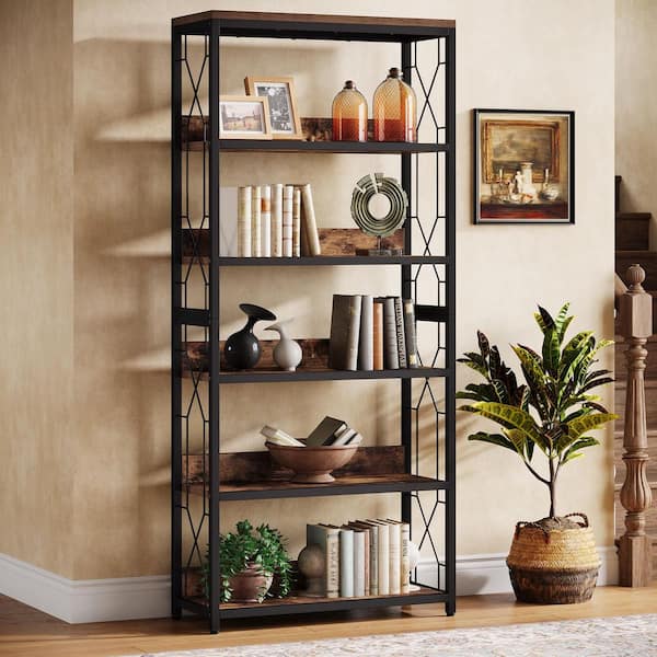 Frailey 71 in. Tall Brown Wood 5-Shelf Standard Bookcase with Interior Shelves, Storage Home Living Room