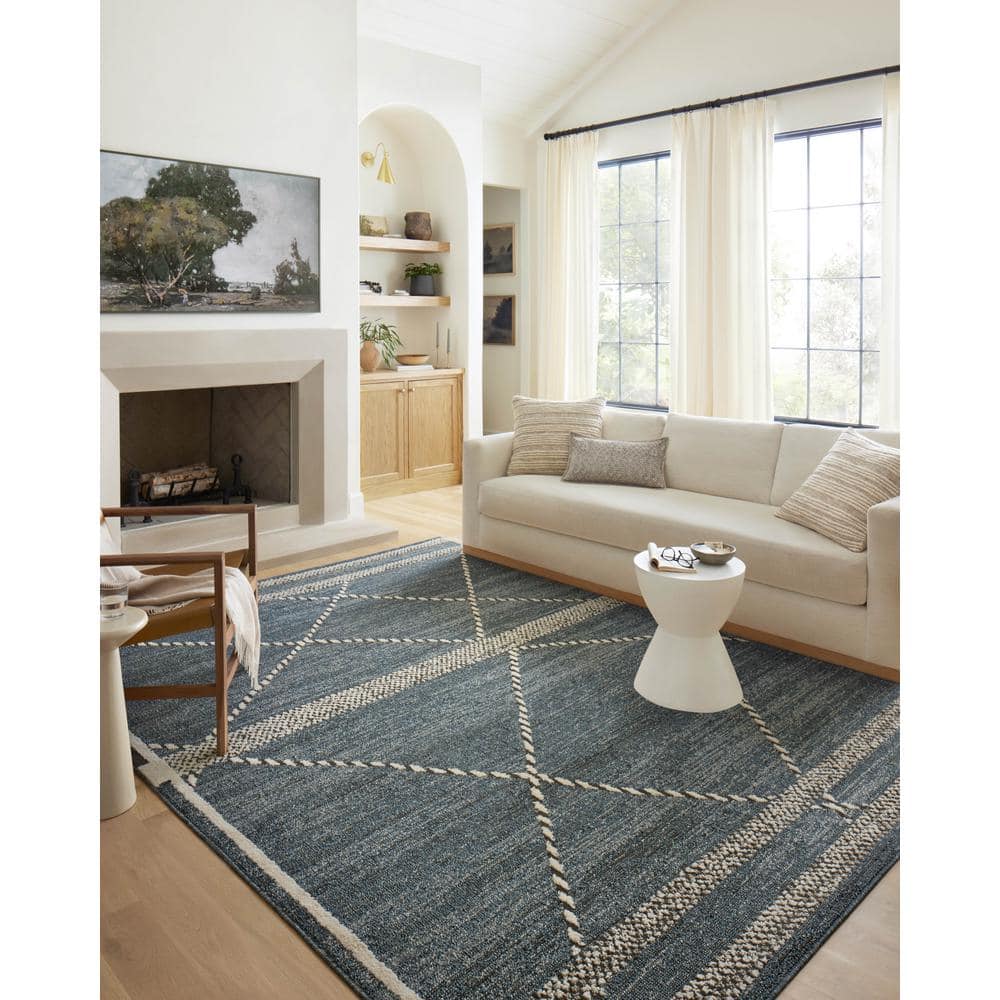 Fabian Denim and Charcoal Diamond Wool Area Rug 2'-7" x 12'-0"