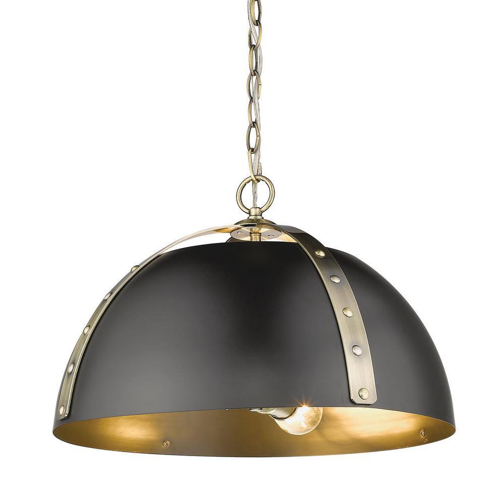 Aldrich Transitional 3-Light Pendant in Aged Brass and Matte Black