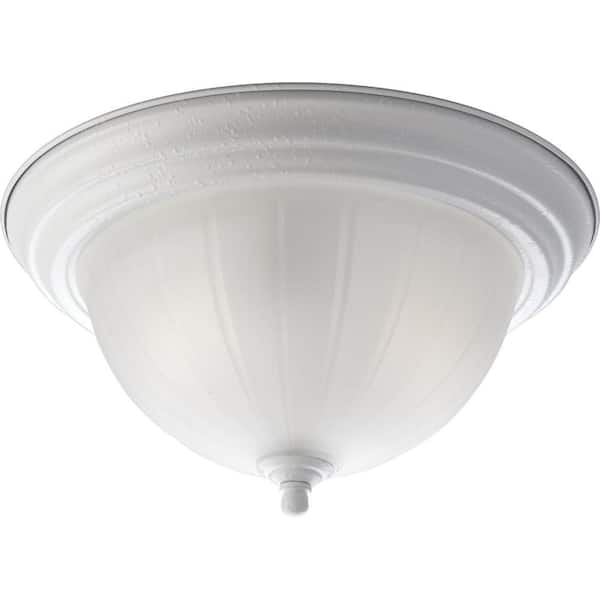 Progress Lighting 2-Light White Flush Mount with Etched Ribbed Glass