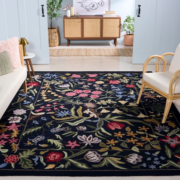 Chelsea 8 ft. x 10 ft. Black/Pink Floral Area Rug