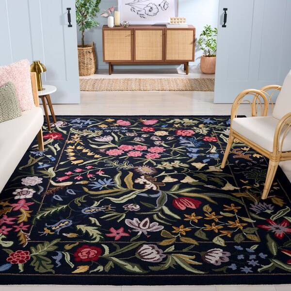 Chelsea 9 x 12 Black/Pink Floral Area Rug