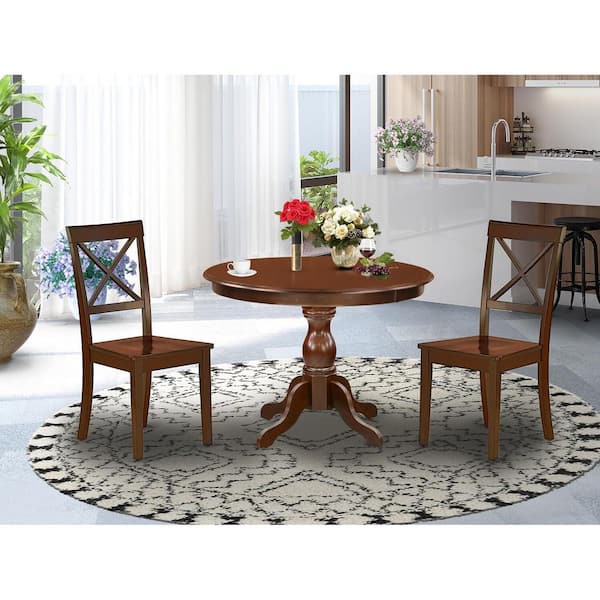 East West Furniture 3-Piece Mahogany Finish Solid Wood Top - Dining Room Set - Seats 4