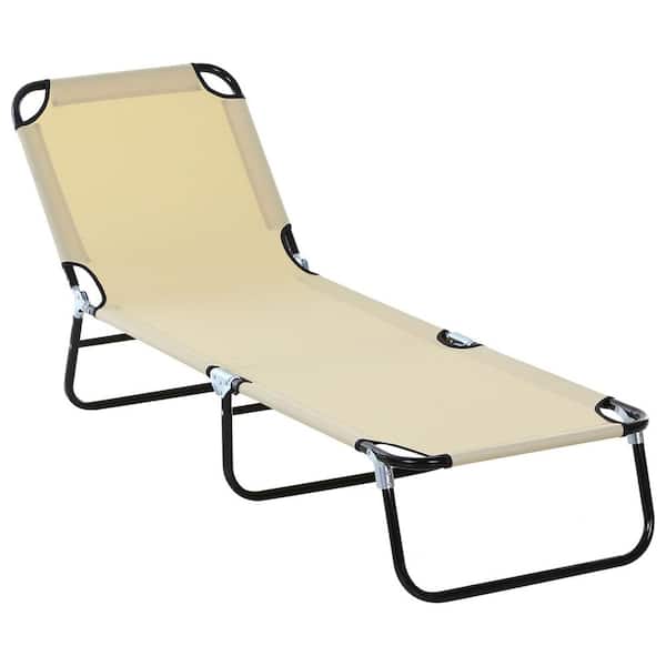 Tunearary Beige Foldable Steel 5-Level Outdoor Recliner with Strong Oxford Fabric