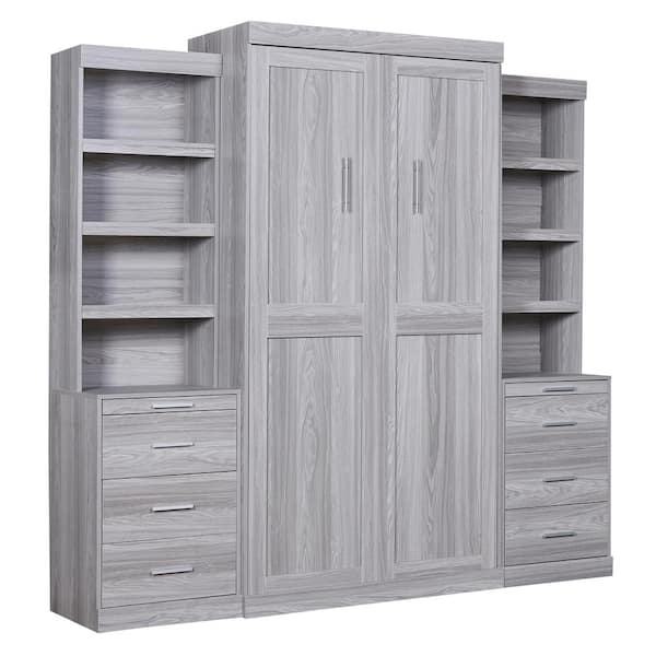 Harper & Bright Designs Gray Wood Frame Queen Size Murphy Bed with Rotable  Desk and Storage Shelves QHS174AAE - The Home Depot