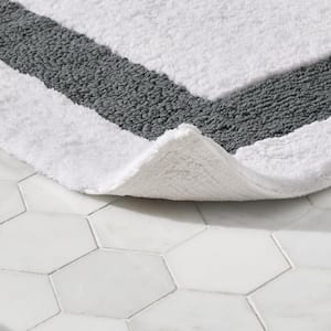 Cotton Machine Washable Border Stripe Bath Mat