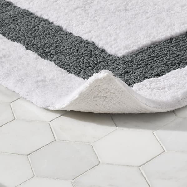 Cotton Machine Washable Textured Border Bath Mat