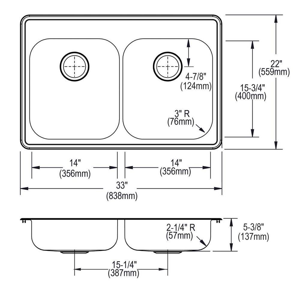 Elkay 25" Stainless Steel Double Bowl Drop-in Sink