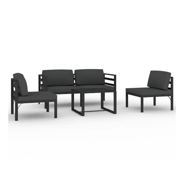 Shina Gray 5-Piece Aluminum Patio Conversation Set with Modular Sofa and Coffee Table