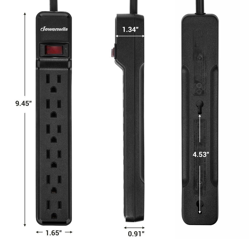 Black 6-Outlet Surge Protector Power Strip with 6ft Cord, 2-Pack