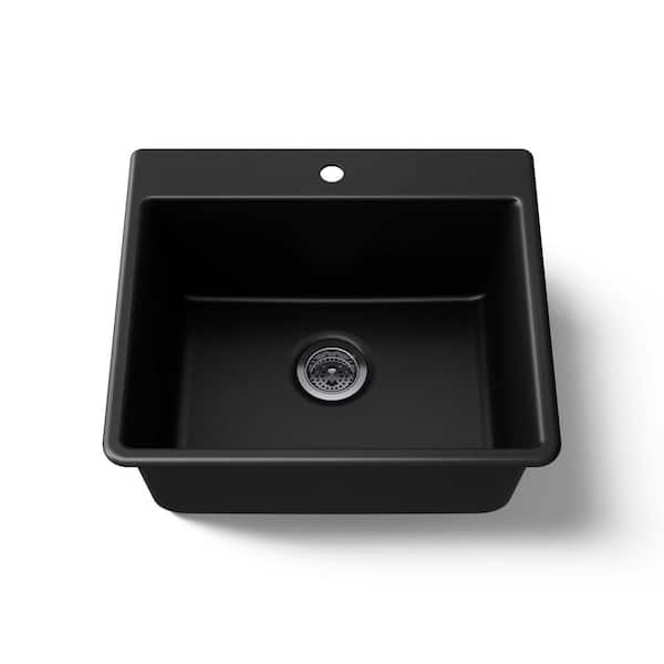 Kennon Drop-In Neoroc Granite Composite 25 in. 1-Hole Single Bowl Kitchen Sink in Matte Black