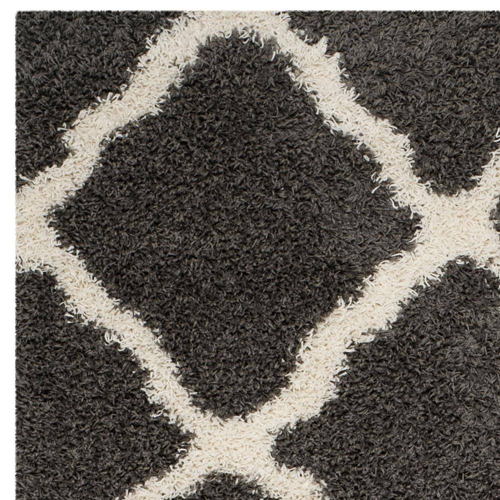 Ivory and Dark Grey High Pile Shag Synthetic Area Rug, 10' x 14'