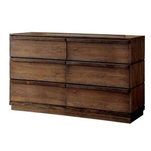 Coimbra 6 -Drawers Rustic Natural Tone Dresser 36 in. H x 60 in. W x 19 in. D