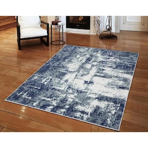 Hampstead Collection Blue 8x10 Modern Abstract Polypropylene Area Rug