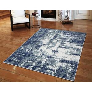 Hampstead Collection Blue 9x12 Modern Abstract Polypropylene Area Rug