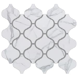 Porcetile White Cararra 9.69 in. x 11.03 in. Arabesque Matte Porcelain Mosaic Wall and Floor Tile (7.5 sq. ft./Case)