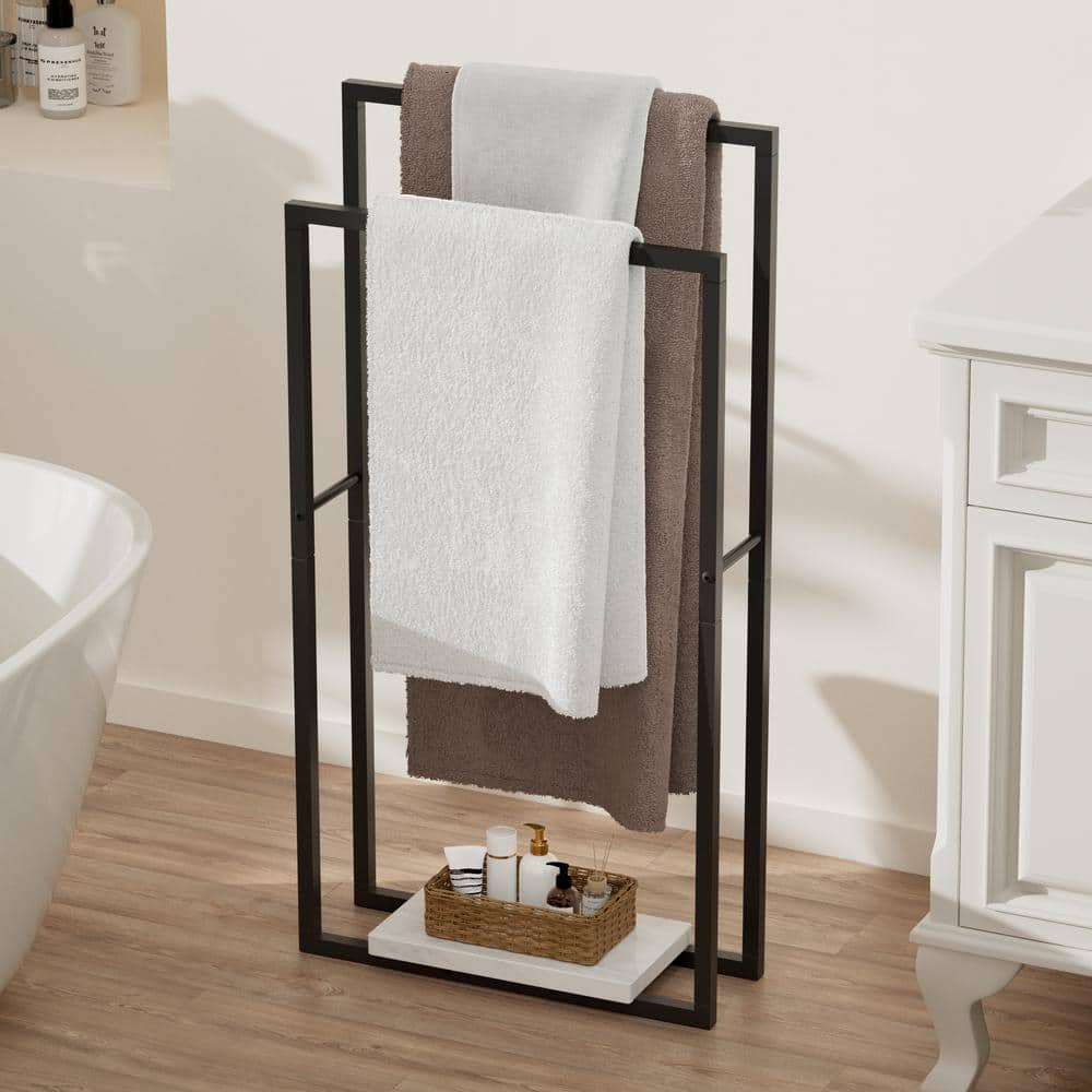 KES Bathroom Freestanding Towel Rack 2-Tier with Marble Base in Matte ...