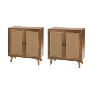 Woodland 2-Door Walnut Contemporary Accent Cabinet with Adjustable Shelf and Solid Wood Legs (Set of 2)