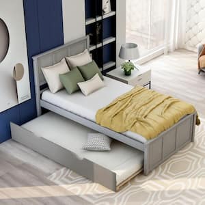 Wood Frame Twin Size Platform Bed with Twin Size Trundle, Gray