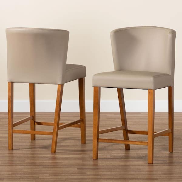 Olivia Taupe Faux Leather Upholstered 2-Piece Counter Stool Set