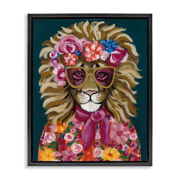 Miami Living Lion by Yvette St. Amant Black Floater Frame Animal Graphic Art Print 31 in. x 25 in.