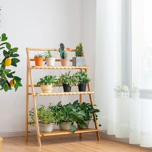 27.5 in. x 15 in. x 37.5 in. Indoor/Outdoor Natural Bamboo Wood Ladder Plant Stand 3-Tier