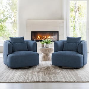 Darna Blue Fabric Upholstered Swivel Accent Chair with Curved Arm Chair Cozy Modern Swivel Barrel Chair Set of 2