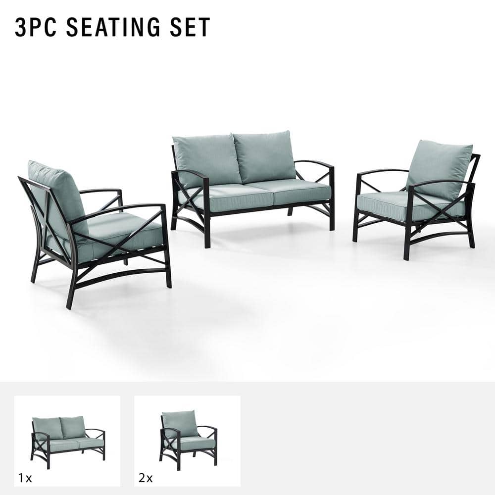 Kaplan 3-Piece Black Steel Outdoor Conversation Set with Cushions