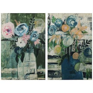 "Modern Floral" Fine Giclee Printed on Hand Finished Ash Wood Flower Diptych Wooden Wall Art