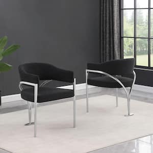 Rory Black Boucle Fabric Dining Chair Set of 2 with Chrome Base